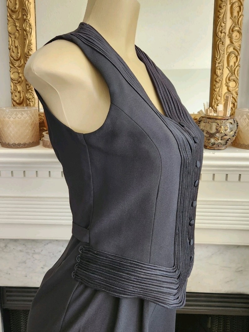Vintage 90s Black Jumpsuit Laundry by Shelli Segal Vest Cropped Leg Size 6 - Picture 8 of 10
